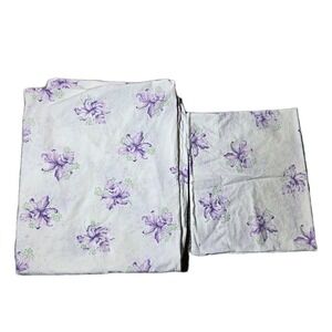 VTG Floral Flat‎ Sheet Penneys 81" X 108" Fits Double Bed 2 Pillowcases Lavender